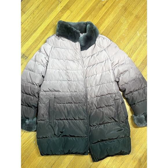 Florence Mode Italy Ombré Rex Rabit Fur Lined Puffer Down Jacket READ BELOW 48 - Picture 1 of 10